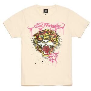 Ed Hardy Retro Tiger Glitter T Shirt Size L Y2K Tattoo Style